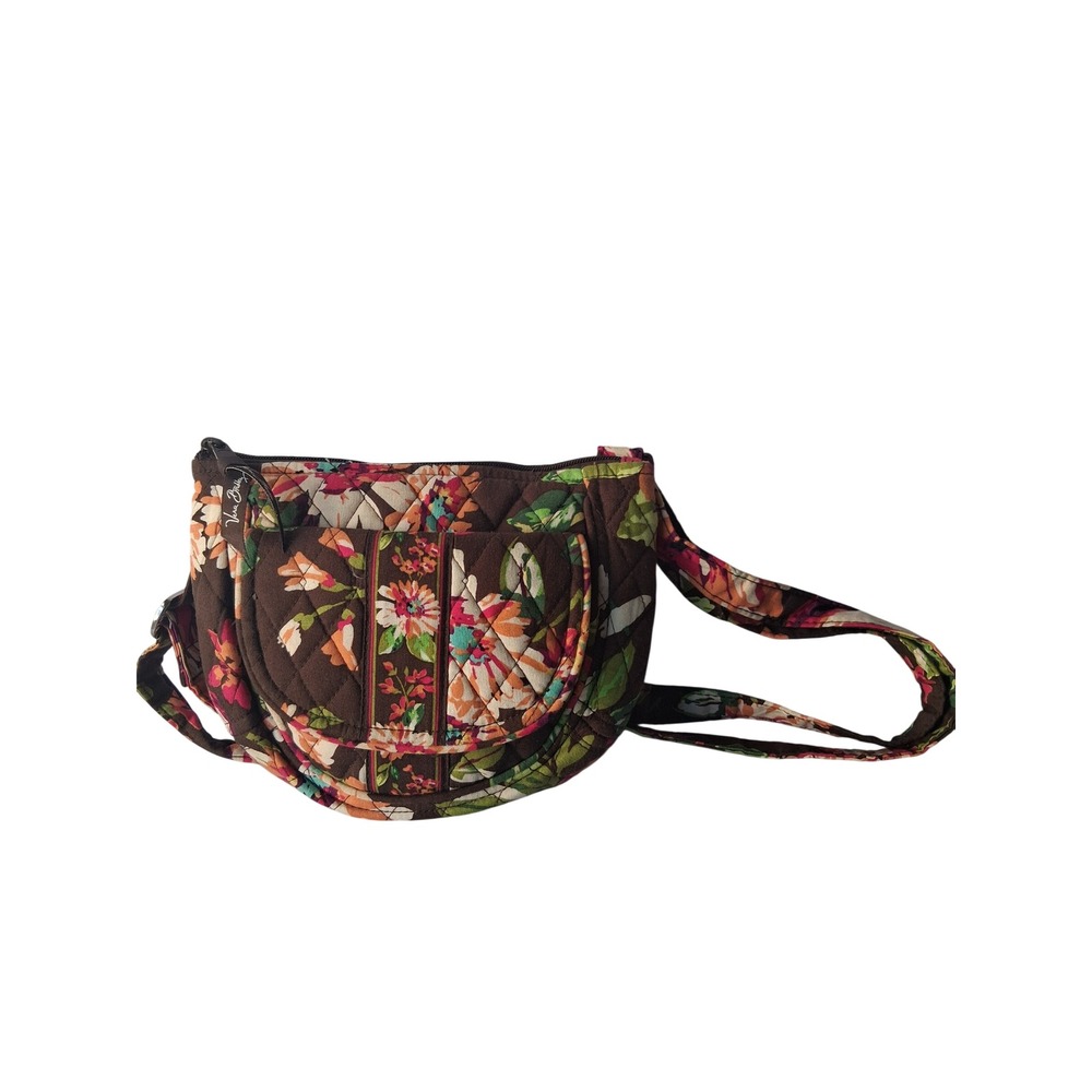 Vera Bradley Brown Floral Quilted Cotton Crossbody Bag Adjustable Strap‎ Pocket